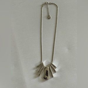 Liz Claiborne Silver Tone Shiny Statement Necklace Multi Metal Dangle Fancy Bars